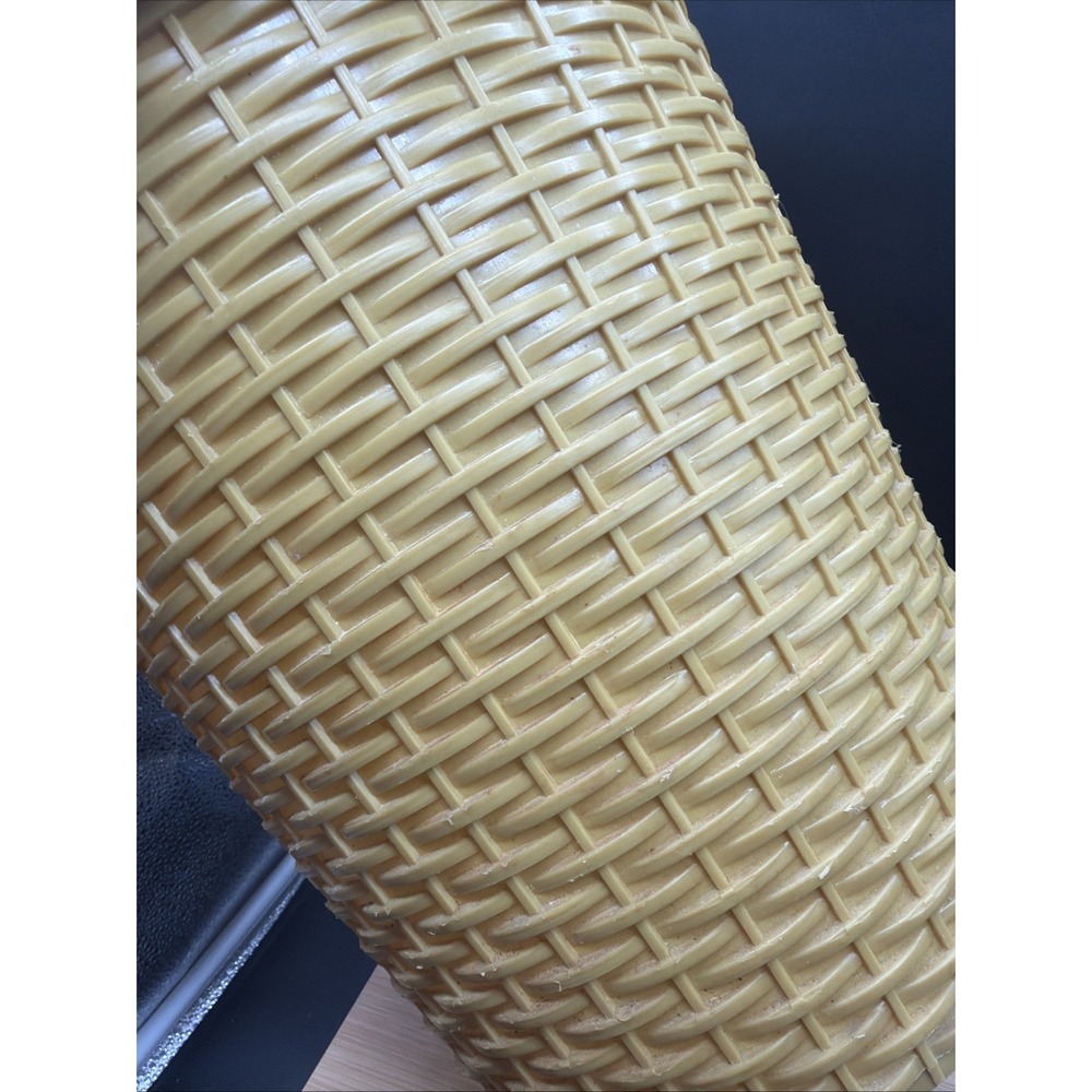 Vintage 1970's Fesco Wastebasket Yellow Faux Wicker Weave Plastic Trash Can USA - Picture 2 of 8